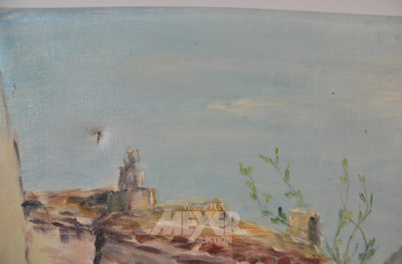 Gemälde ''Hausansicht mit Brunnen''