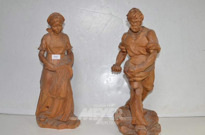 2 Holzschnitz- Figuren ''Bauer/Bäuerin''