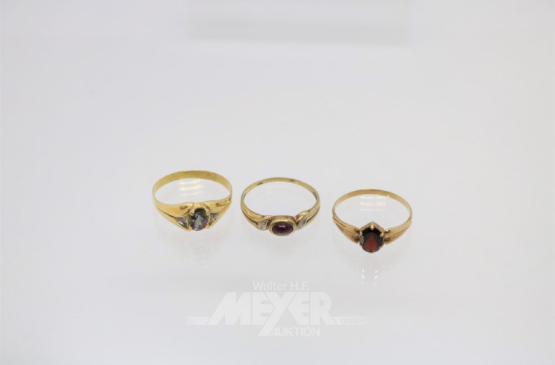 3 Damenringe, 333er GG, RG: 62/63/65