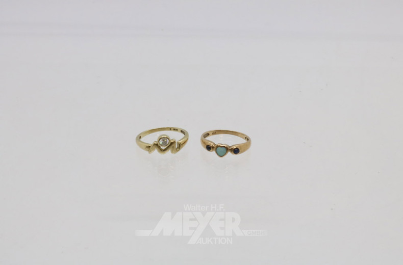 2 Damenringe, 333er GG, besetzt mit