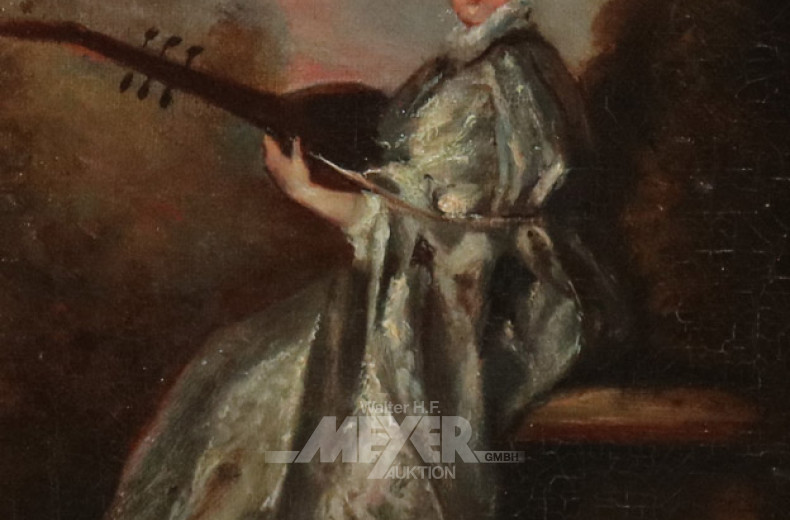 kl. Gemälde ''Laute spielende Dame im