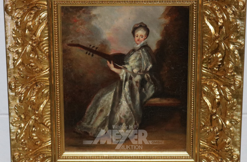 kl. Gemälde ''Laute spielende Dame im