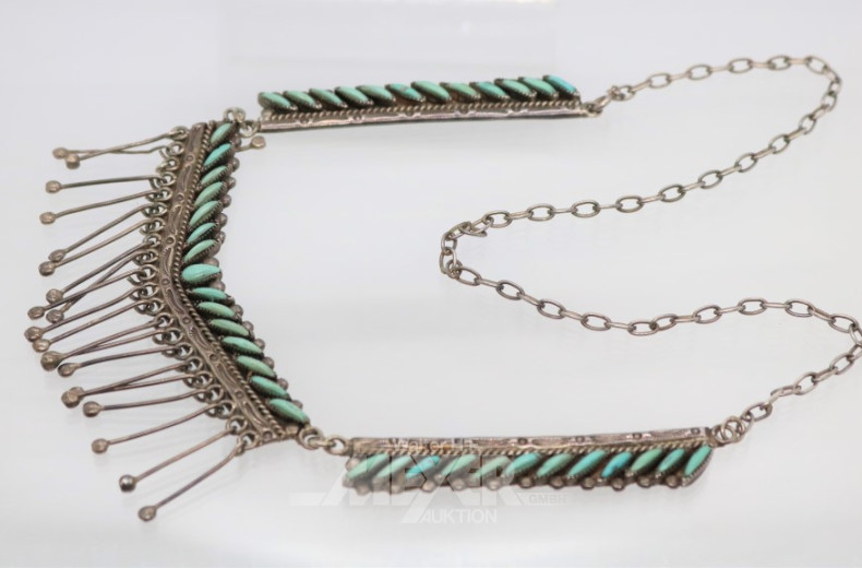 Trachten-Collier, Silber mit Türkisen