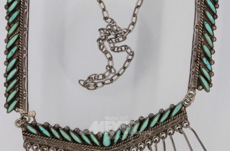 Trachten-Collier, Silber mit Türkisen