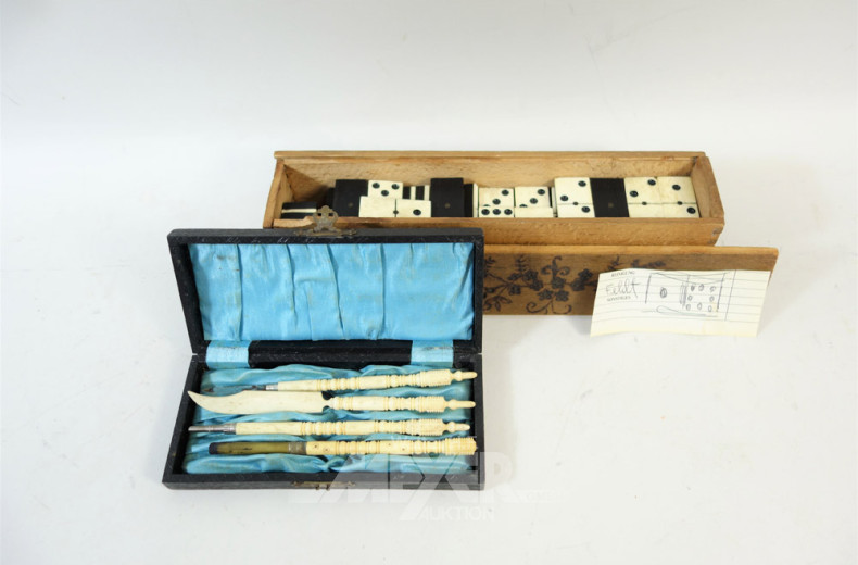 altes Domino-Spiel u. 1 Calligraphy-Set