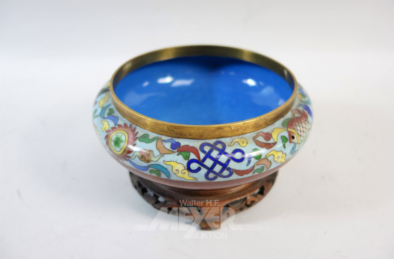 Metall-Dose auf Holzsockel ''Cloisonné''