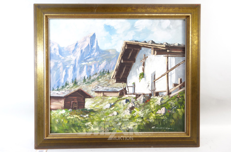 Gemälde ''Berglandschaft mit Hütte''