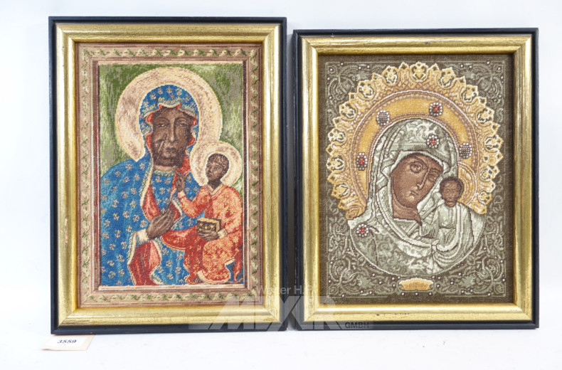 5 versch. Stickbilder ''Heiligendarstellung