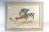 2 Farblithografien ''Papagei und Hahn''