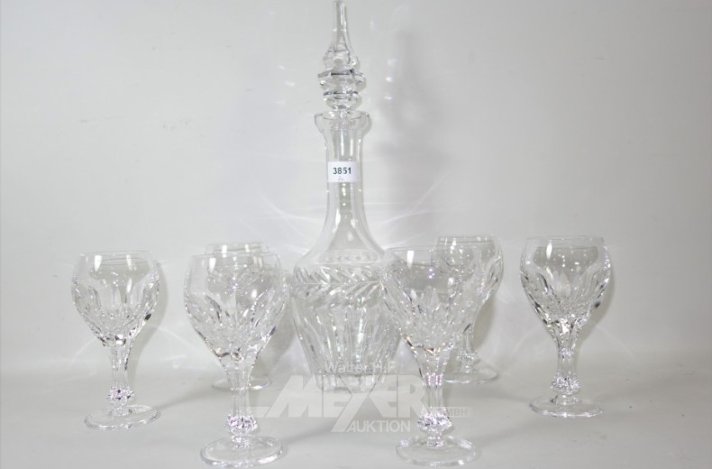 Kristall-Keulenkaraffe mit 6 Gläsern