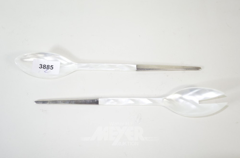 Salatbesteck, Kunststoff mit Silbergriff