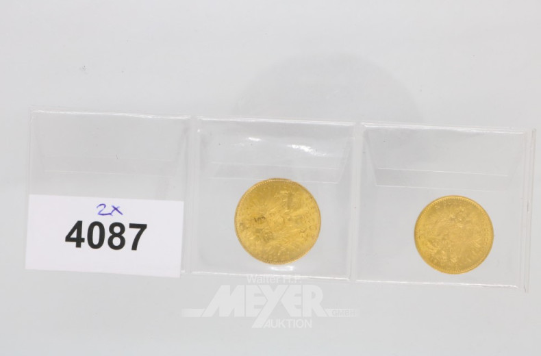 2 Goldmünzen, ''10 u. 20 Kronen''