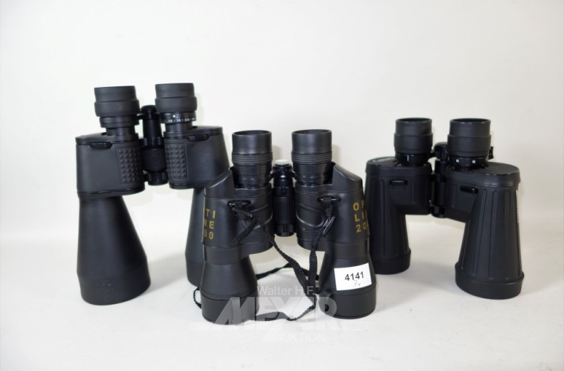 3 versch. Ferngläser AURIOL 10x30x60 ZOOM,