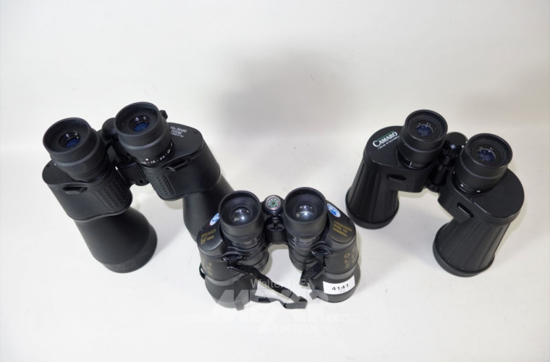 3 versch. Ferngläser AURIOL 10x30x60 ZOOM,