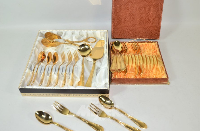 kl. Posten Besteckteile, vergoldet