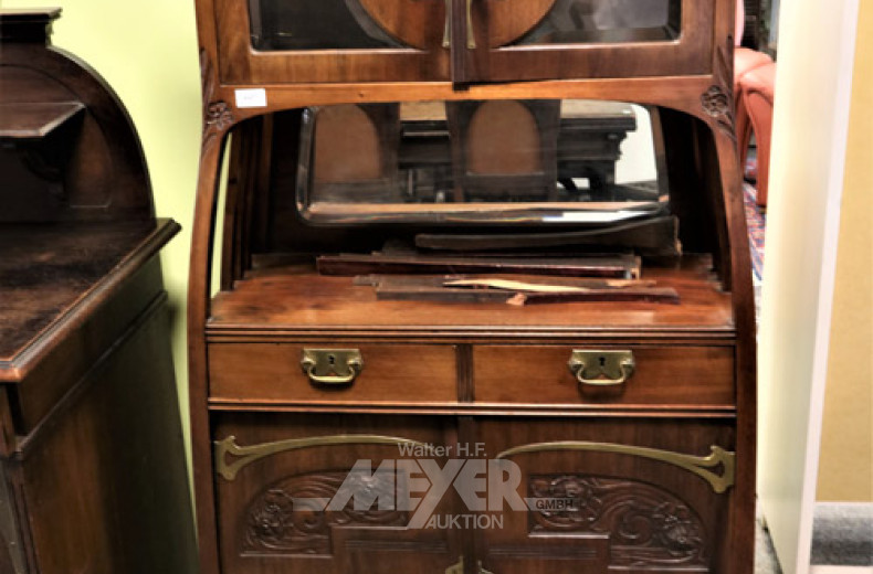 kl. Jugendstil-Aufsatzvitrine, Mahagoni,