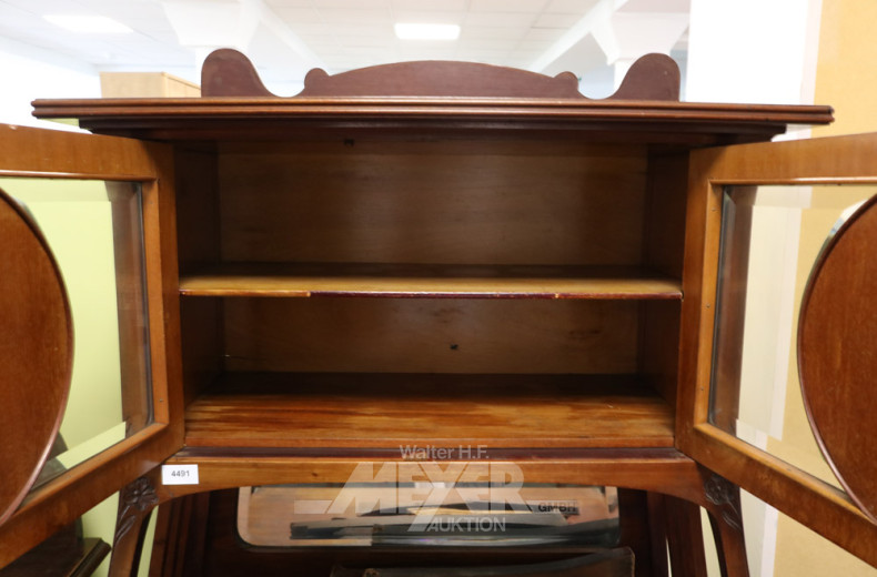 kl. Jugendstil-Aufsatzvitrine, Mahagoni,