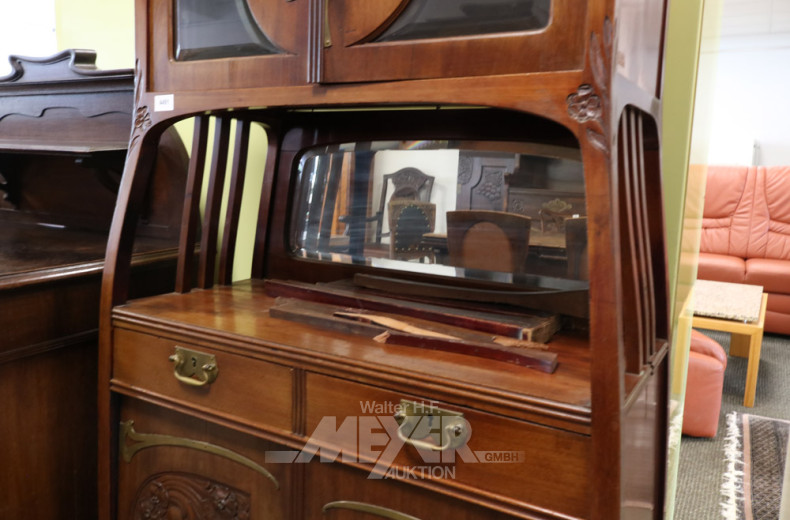 kl. Jugendstil-Aufsatzvitrine, Mahagoni,
