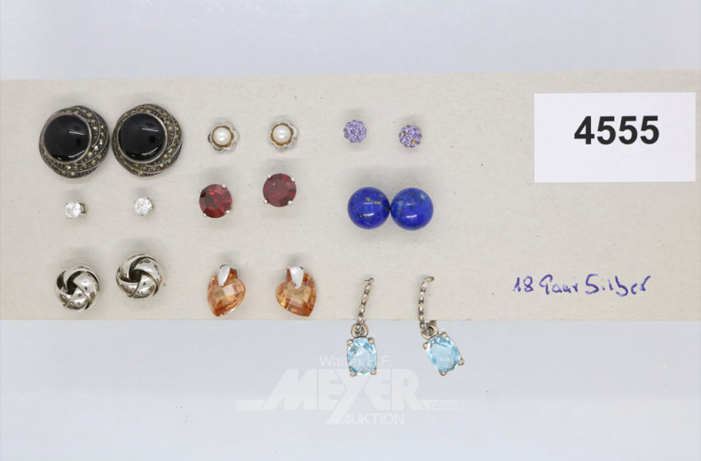 9 Paar Ohrstecker, Silber