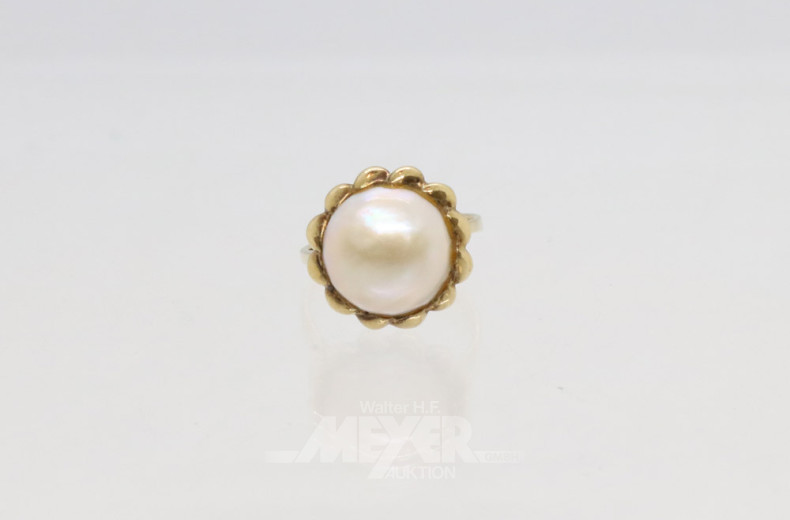 Damenring, 333er GG, mit Mabé-Perle,