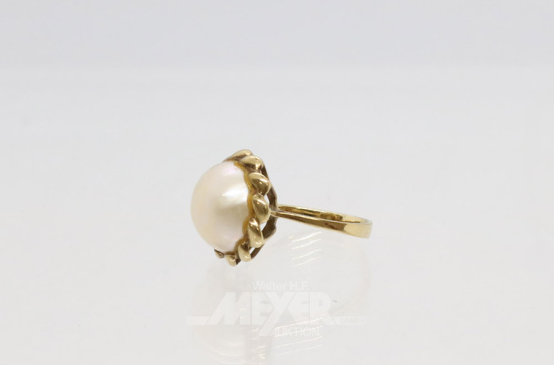 Damenring, 333er GG, mit Mabé-Perle,