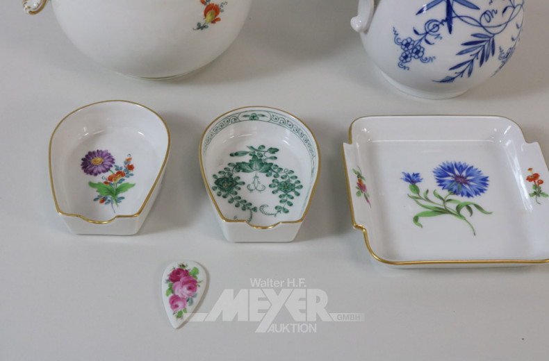 6 Teile MEISSEN: 3 Aschenbecher, 2