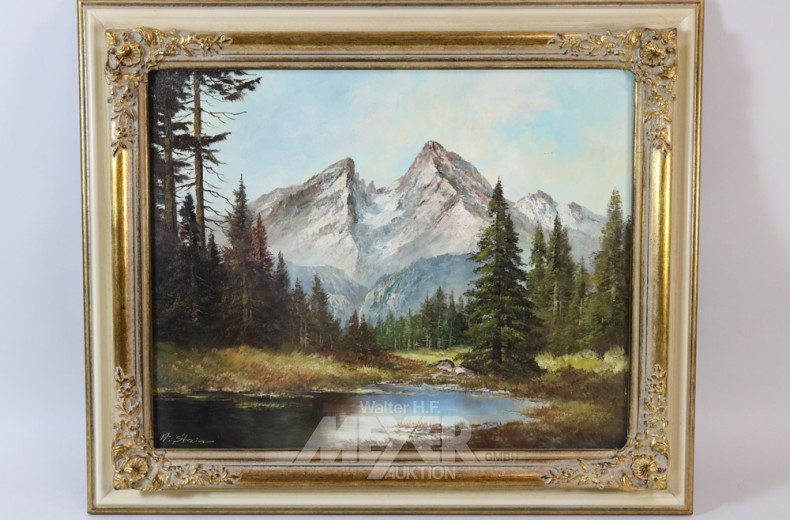 Gemälde ''Flusslauf im Gebirge'',