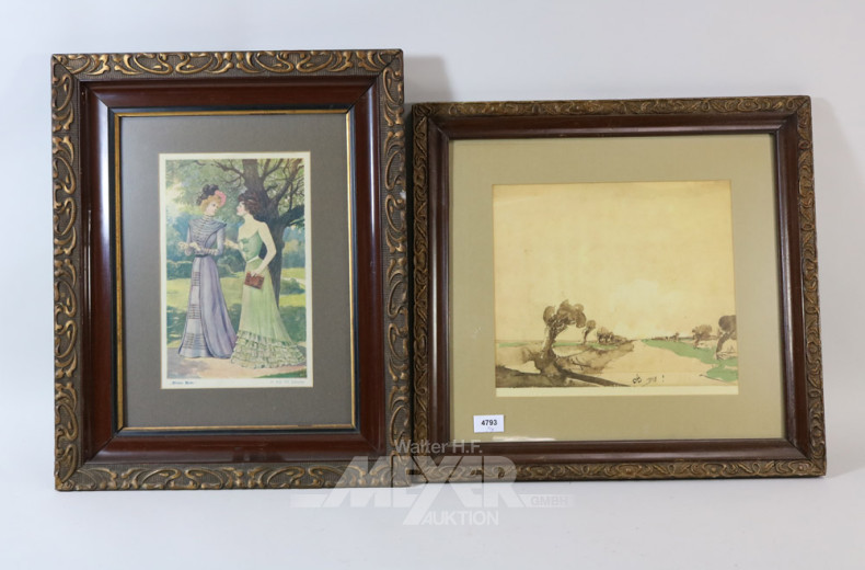 5 versch. Bilder gerahmt: Landschaften,