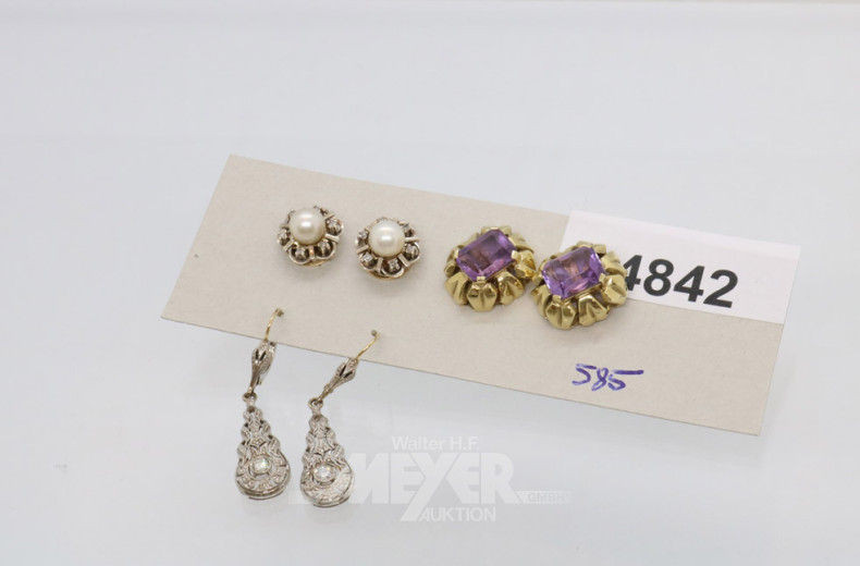 3 Paar Ohrstecker/-hänger, GG/WG