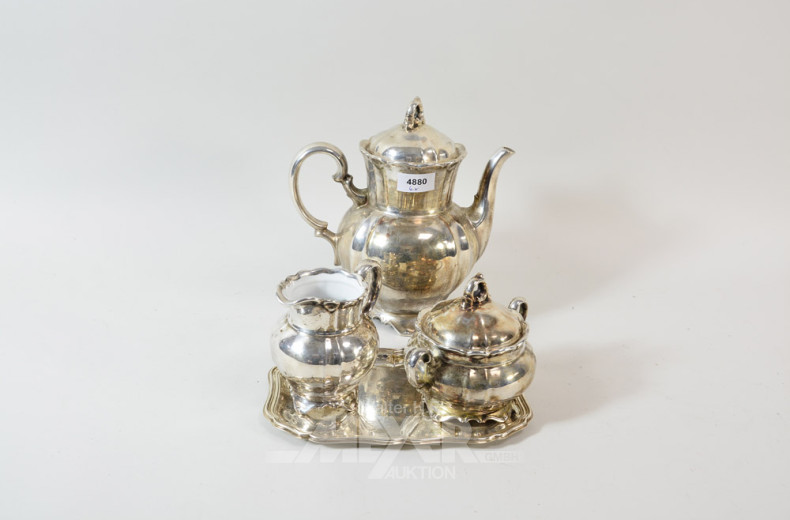 3 Teile Porz.-Silber: Kaffeekanne,