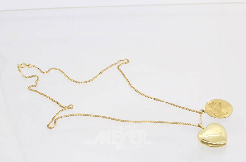 Kette, 333er GG, ca. 8 g., mit Herz- und