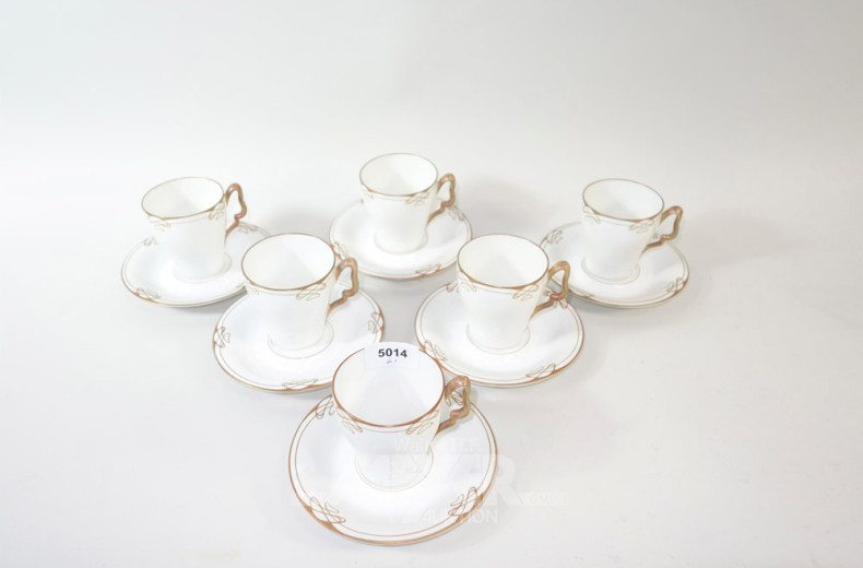 6 Porz.-Jugenstiltassen, Goldranddekor