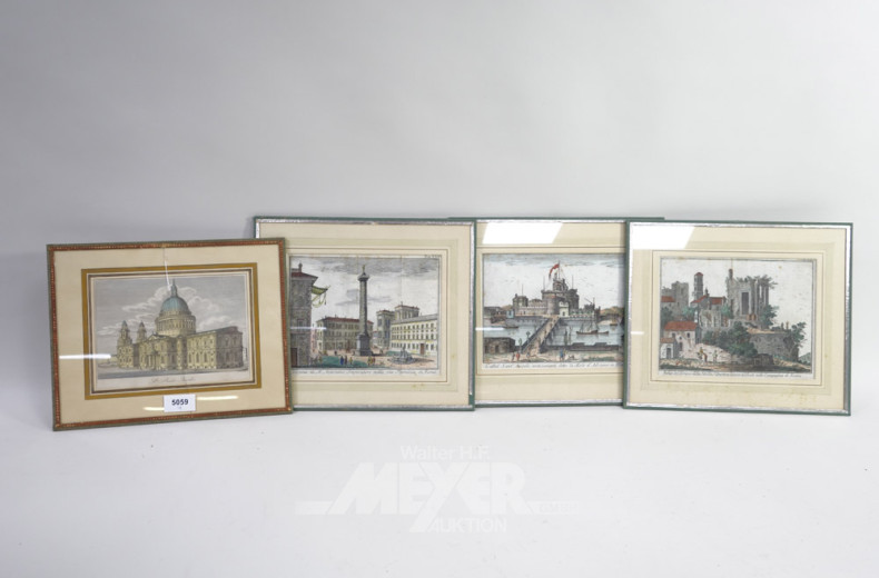 4 colorierte Stahlstiche