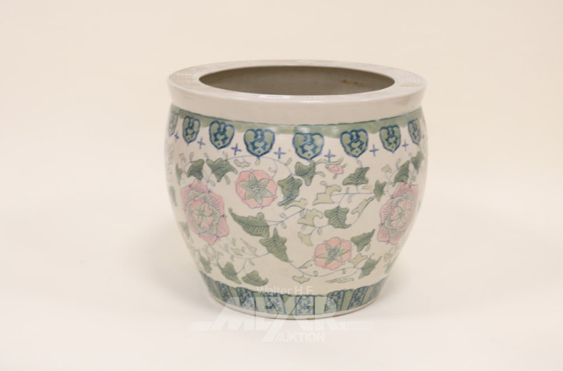 Porz.-Überfangtopf, asiat. Blumendekor,