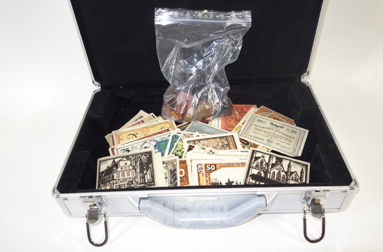 Alu-Koffer mit Papier- und Notgeld