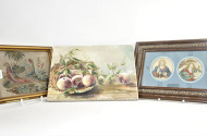 2 alte Stickbilder und 1 Gemälde,