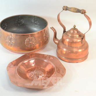4 Kupfer Dekorationen: Wasserkessel, Krug,