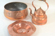 4 Kupfer Dekorationen: Wasserkessel, Krug,