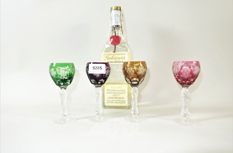 4 Kristall-Likör-Gläser, ''Römer'', farbig,