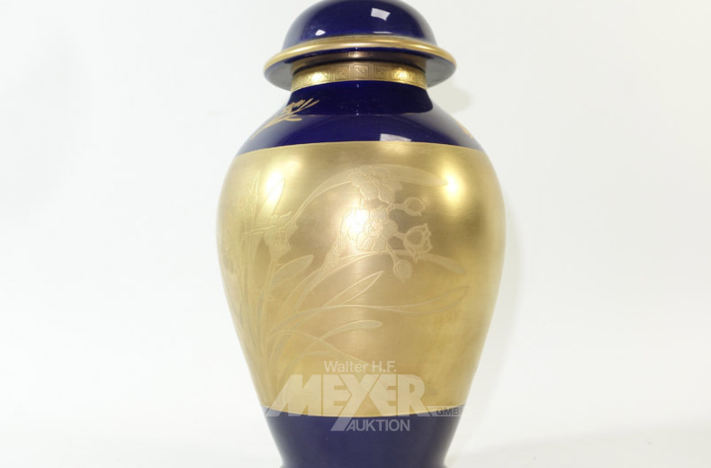 Porz. Deckelvase, Blumendekor,