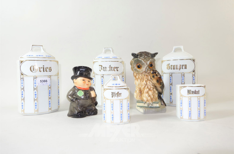 5 Porz.- Kruken (1 Kruke bestoßen,