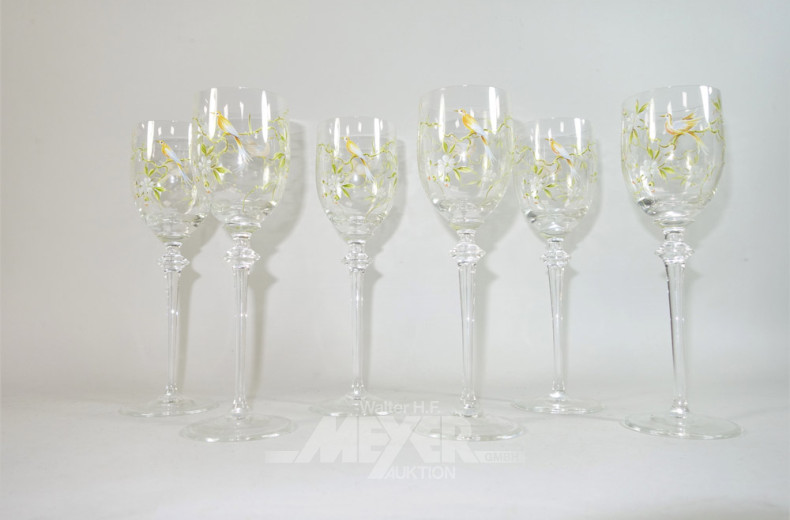 12 Weingläser mit Vogeldekor