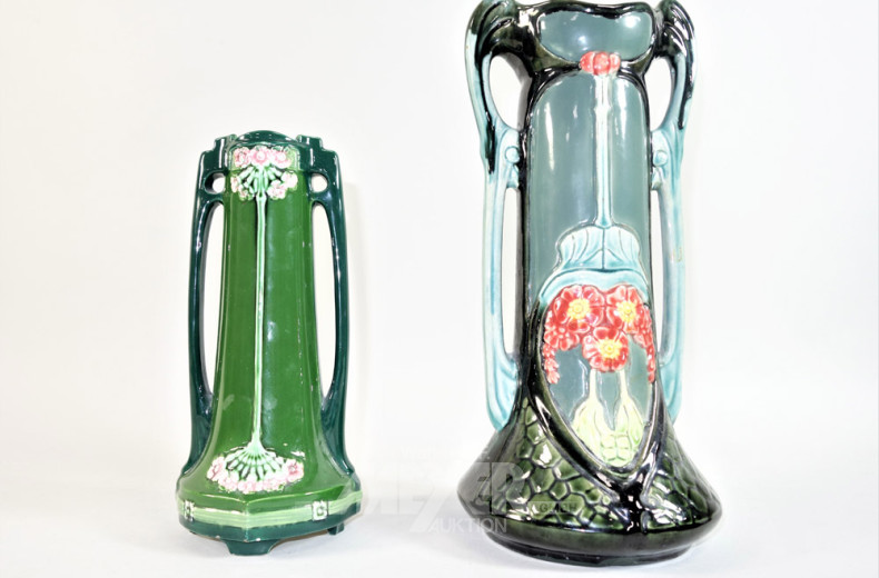 2 Vasen, Jugendstil, grün,