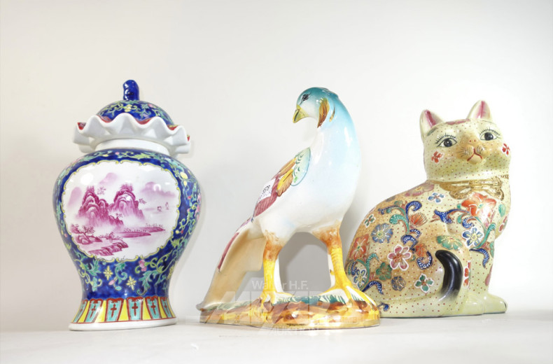 2 Porz.-Tierfiguren (Katze und Fasan)