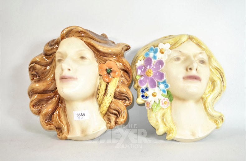 2 Porz.-Masken GOEBEL, H: 28 cm,