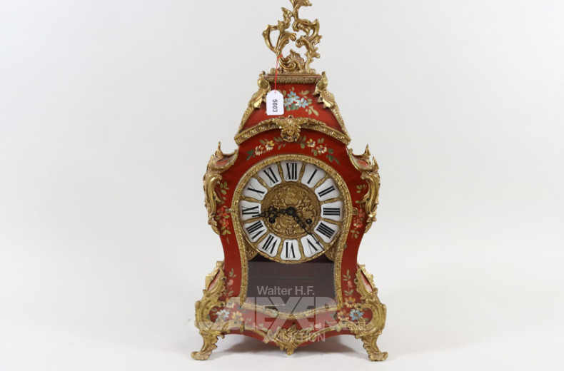 Kaminuhr mit Messingbesatz und