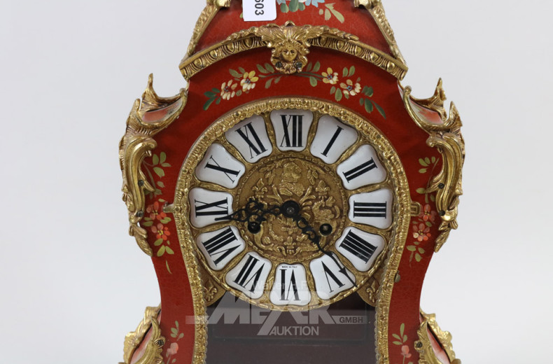 Kaminuhr mit Messingbesatz und