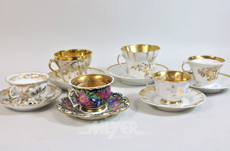 6 div. Sammeltassen, u.a. MEISSEN,