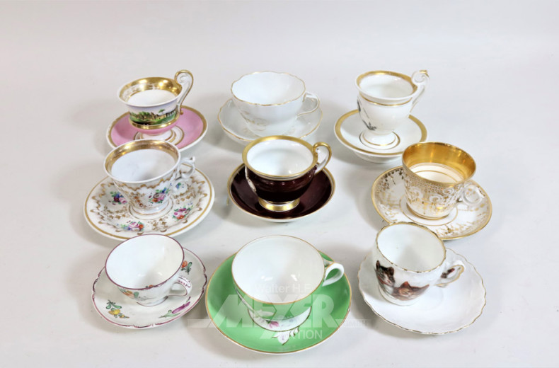 9 Sammeltassen, u.a. MEISSEN,