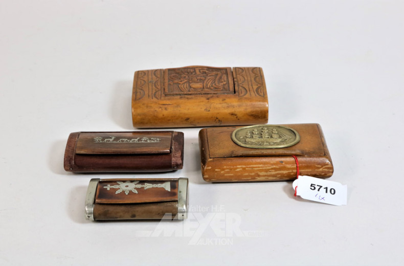 4 Schnupftabackdosen, Holz,